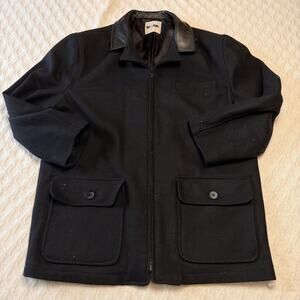 JT BECKETT Wool Heavy Jacket Coat Men's L Zip Up with genuine leather collar